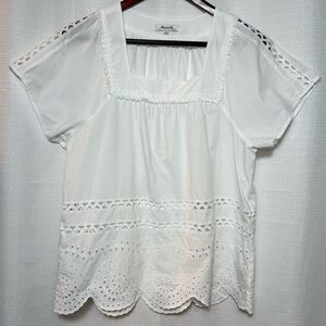Madewell 100% Cotton Eyelet Blouse White Square Neck Cottagecore Top L